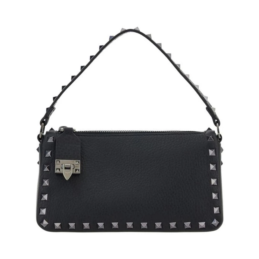 Valentino Garavani Gestudeerde Leren Schoudertas Black Dames