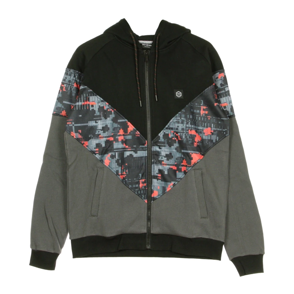Dolly Noire Men's Multicolor Zip-Throughs, S, Black Glitch Camo Zip Hoodie