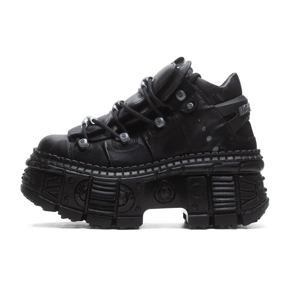 New Rock Black Stylish Tank Casco Worker Boots - Female - Lace-Up Boots - 8 Uk - Shoes