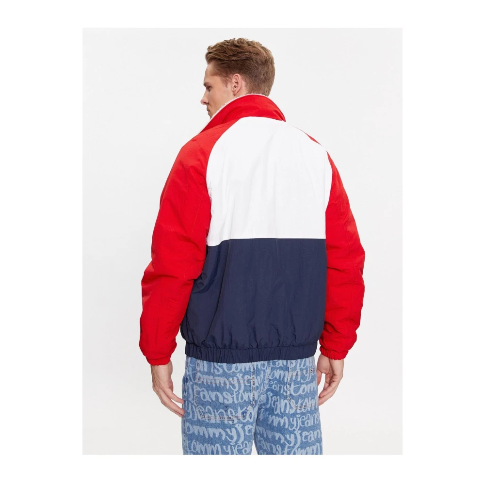 Tommy Jeans Omkeerbare Jas Multicolor Rechte Pasvorm Hoge Kraag Lange Mouwen Geborduurd Logo Ritssluiting Multicolor Heren