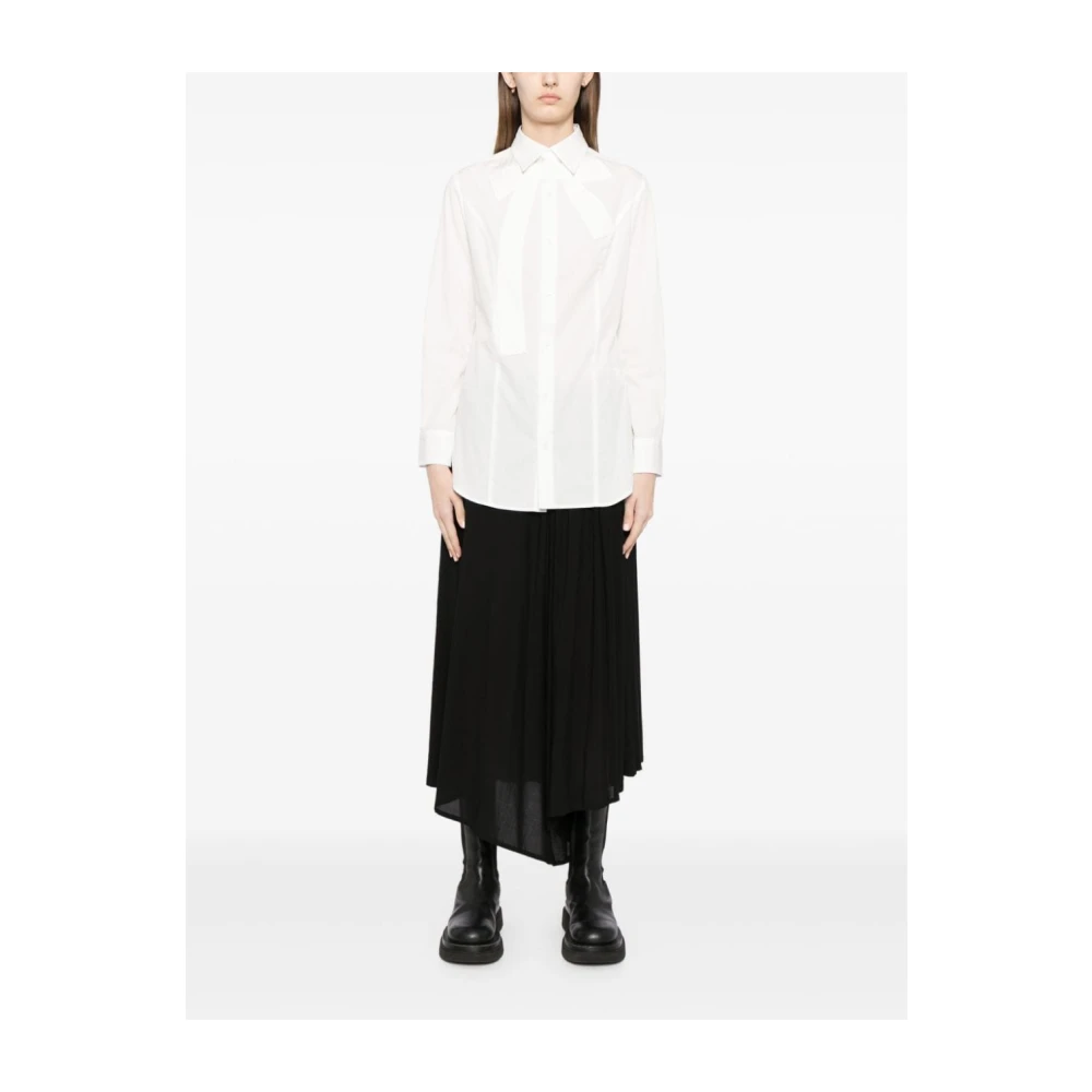 Yohji Yamamoto Asymmetrische Geknoopte Witte Katoenen Overhemd White Dames