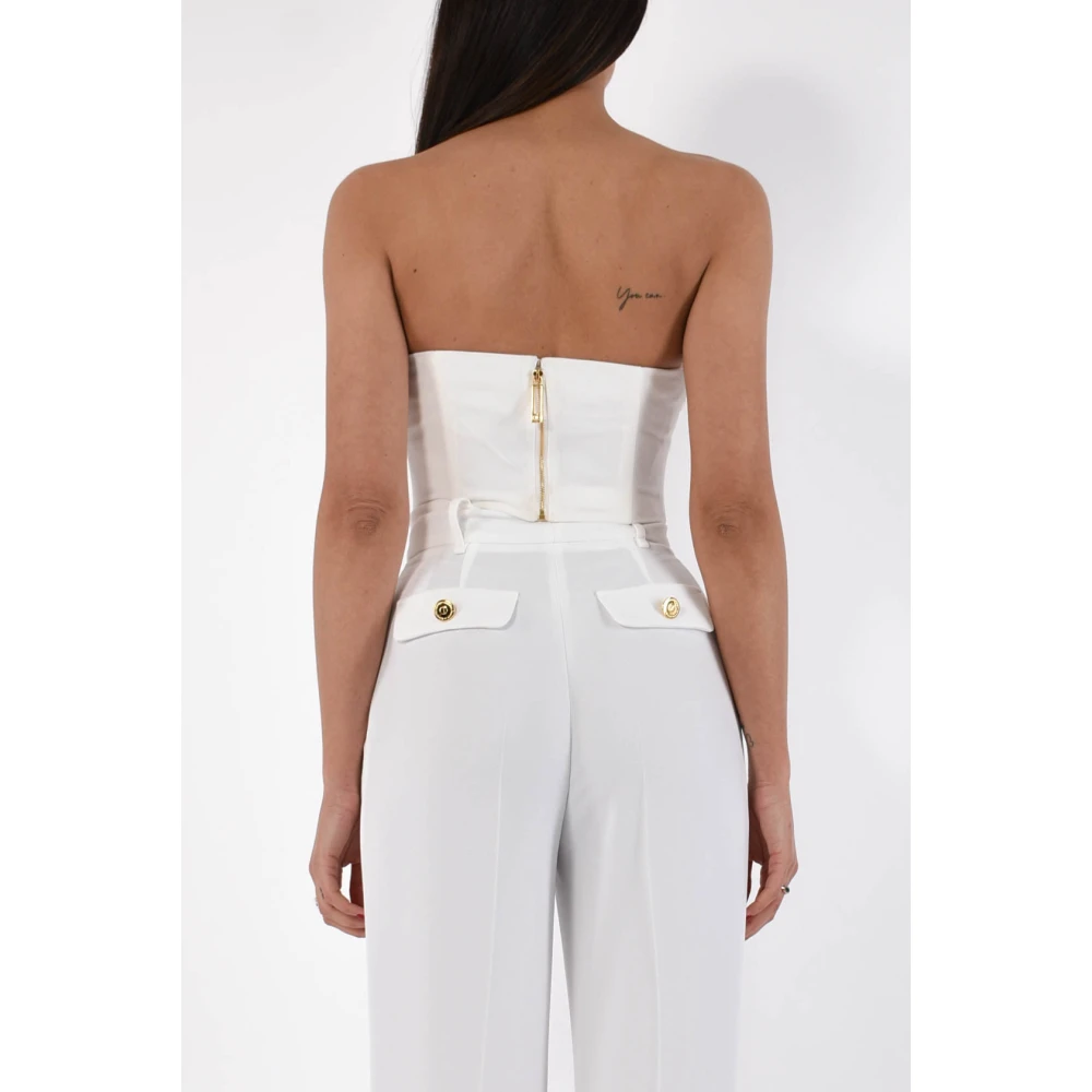 Elisabetta Franchi Top in vloeiende crêpe met juweeldecoratie White Dames