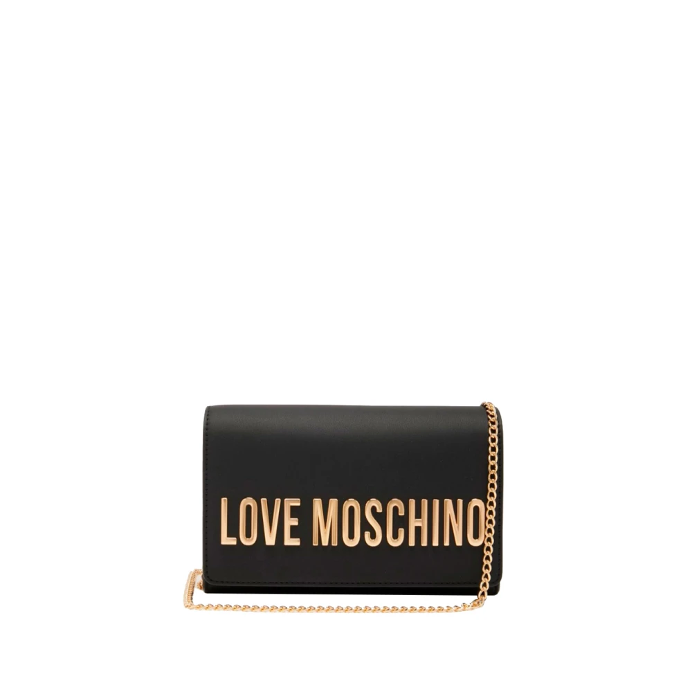Moschino Elegante Zwarte Schoudertas met Gouden Details Black Dames