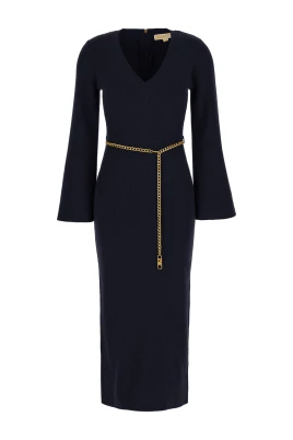 Wool Blend Belted Midi Dress