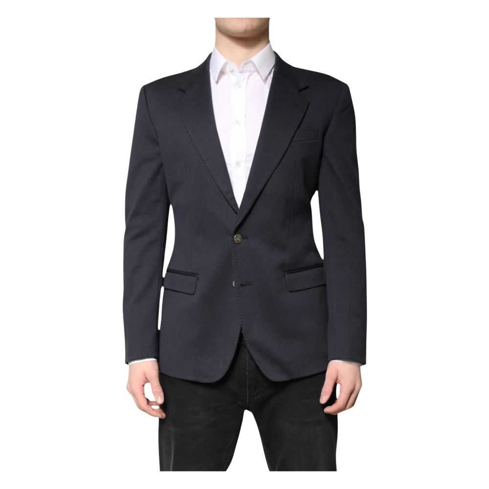 Dolce & Gabbana , Blazers, Male, Blue, 2XL, Dark Blue Cotton Men Jacket Coat Suit Blazer - Image 1