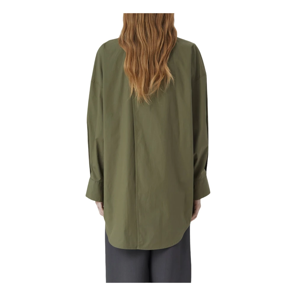 closed A-lijn Poplin Blouse met Verborgen Split Green Dames