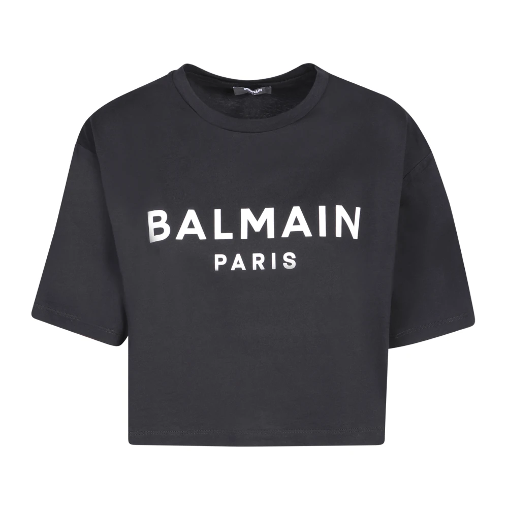 Balmain Zwart Logo Crop T-Shirt Black Dames