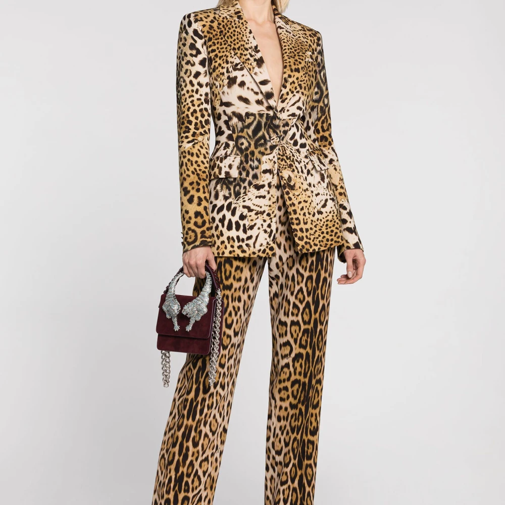 Roberto Cavalli Jaguar-Print Hoge Taille Broek Brown Dames