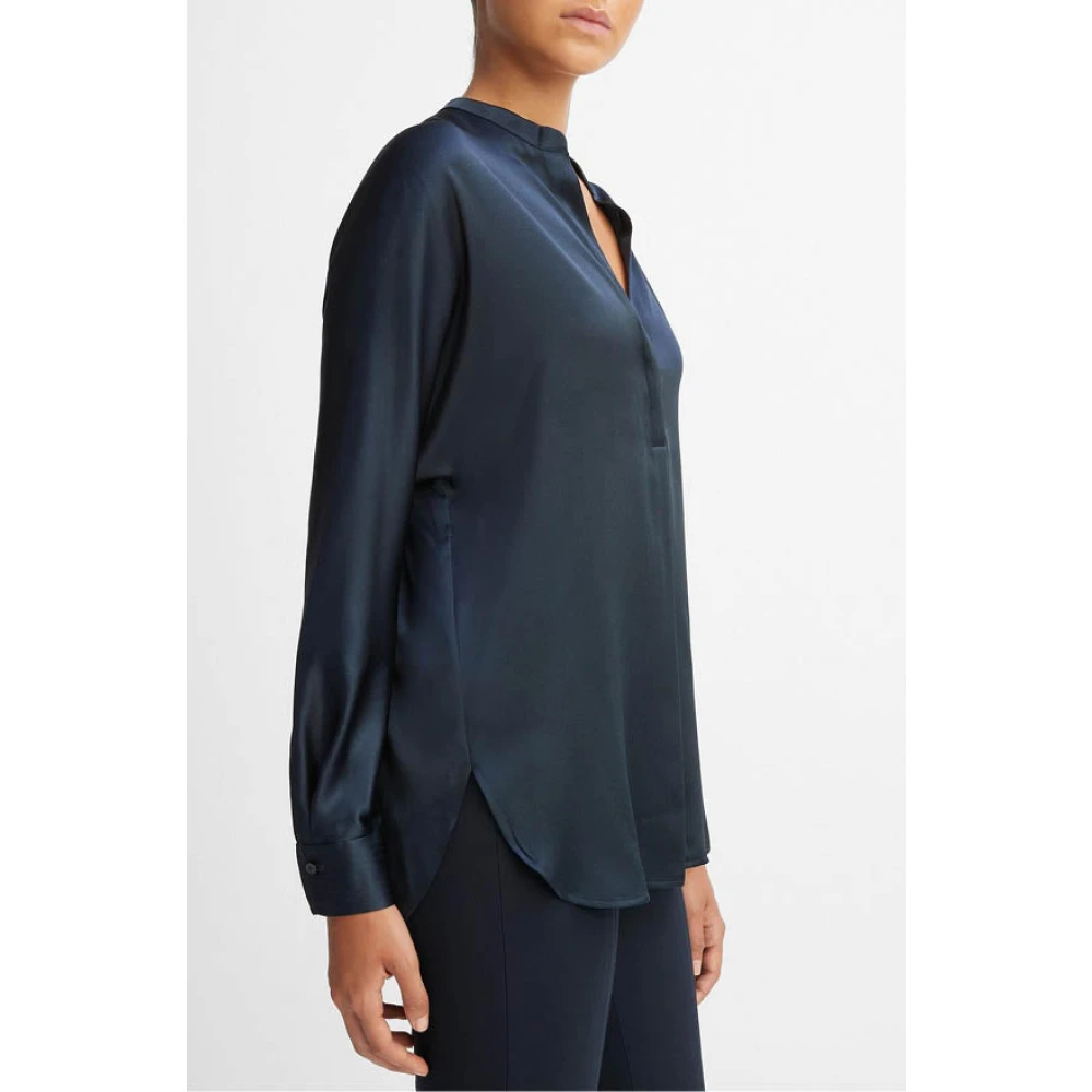 Vince Zijden satijnen blouse met opstaande kraag Blue Dames