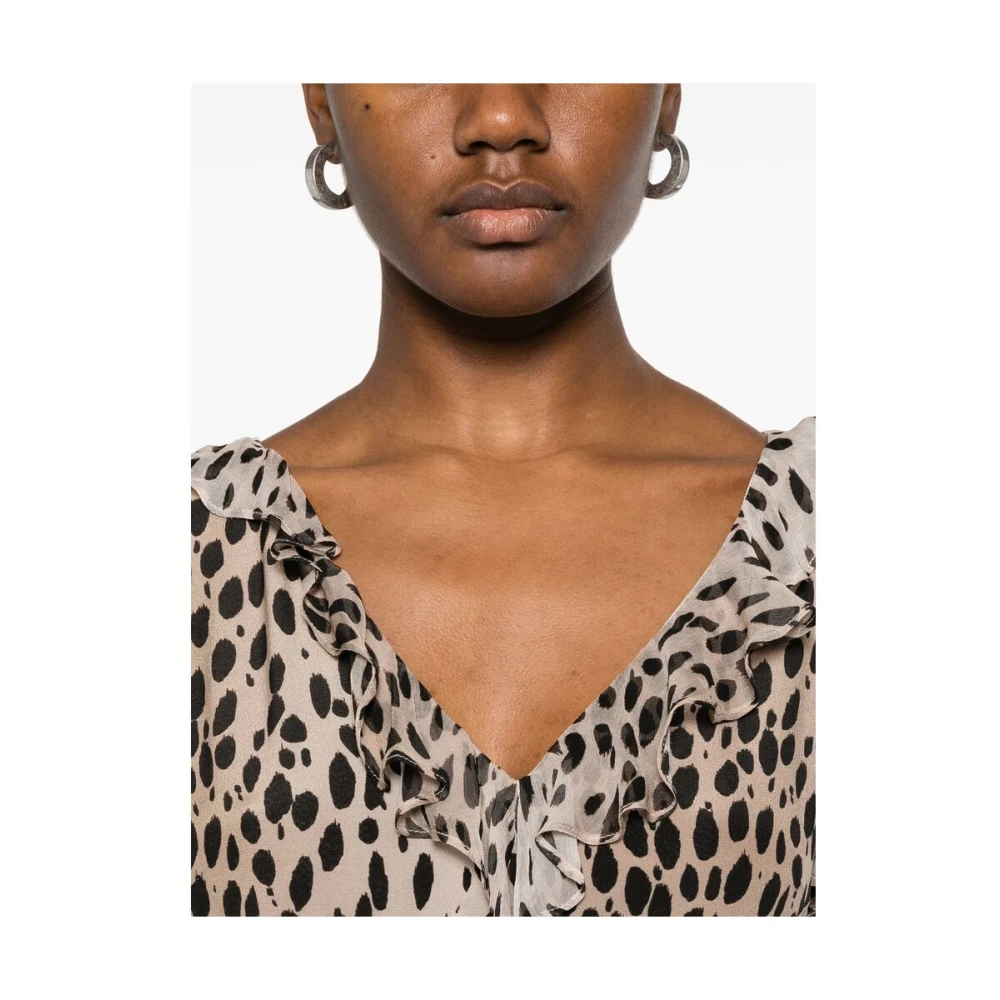 Rixo Ecru Jurk met Ritssluiting en Dartdetails Brown Dames