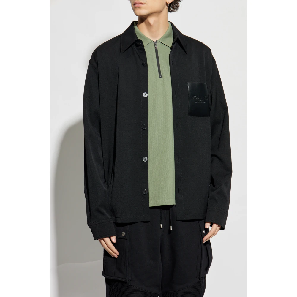 Balmain Overhemd met leren zak Black Heren