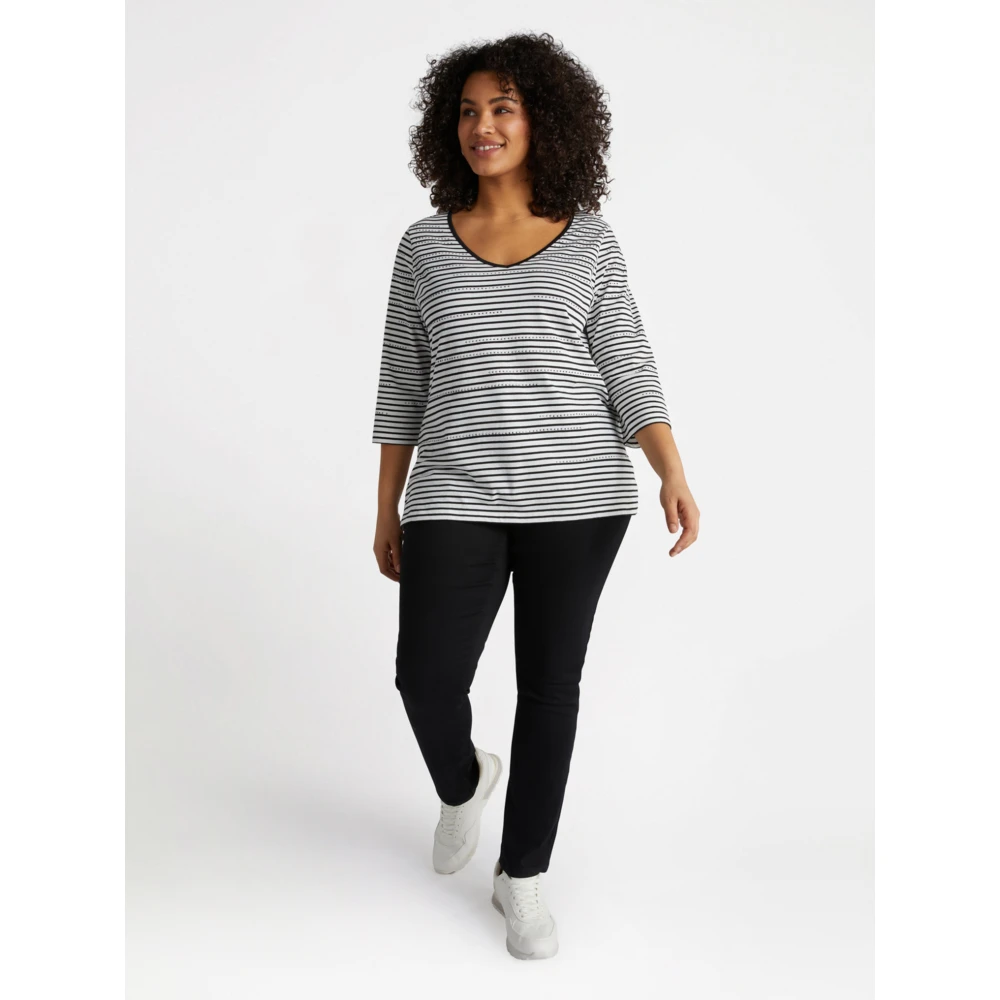 Fiorella Rubino Gestreept T-shirt met strass Black Dames