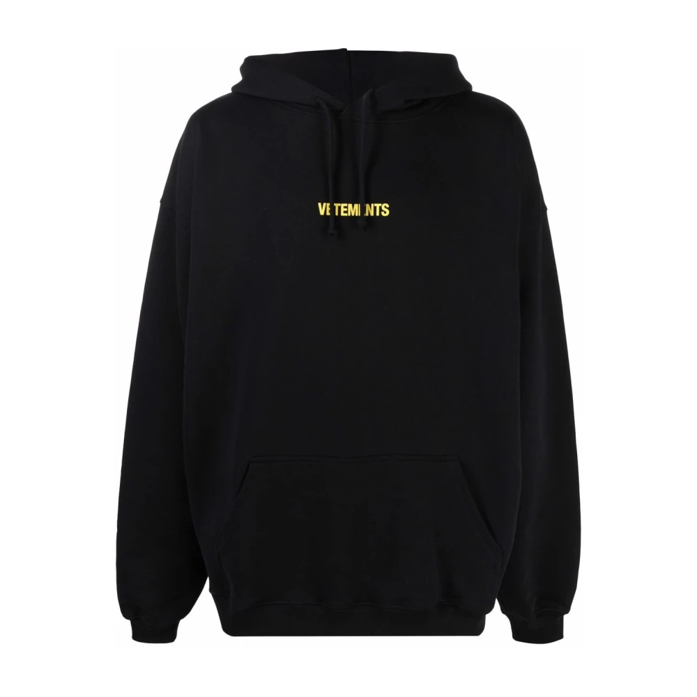Vetements Zwarte langere micro-logo hoodie Black Heren