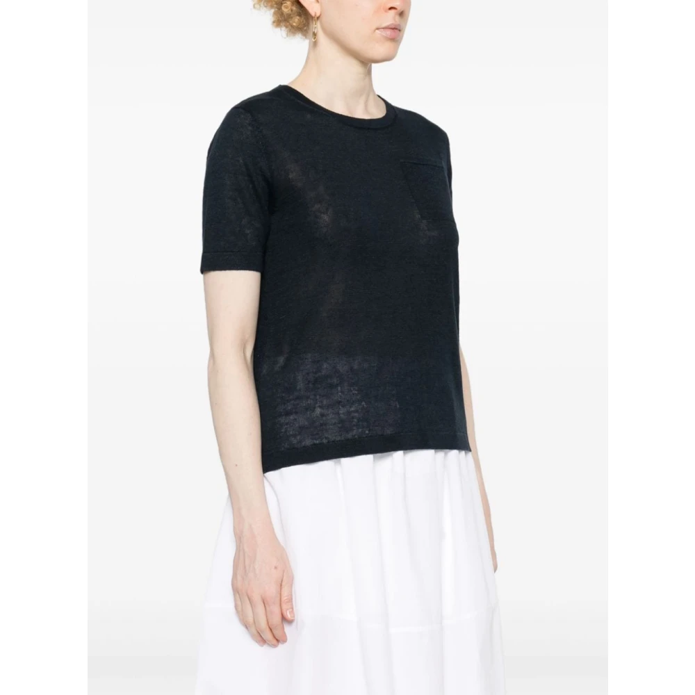 Max Mara Blauw Linnen T-shirt met Zak Blue Dames