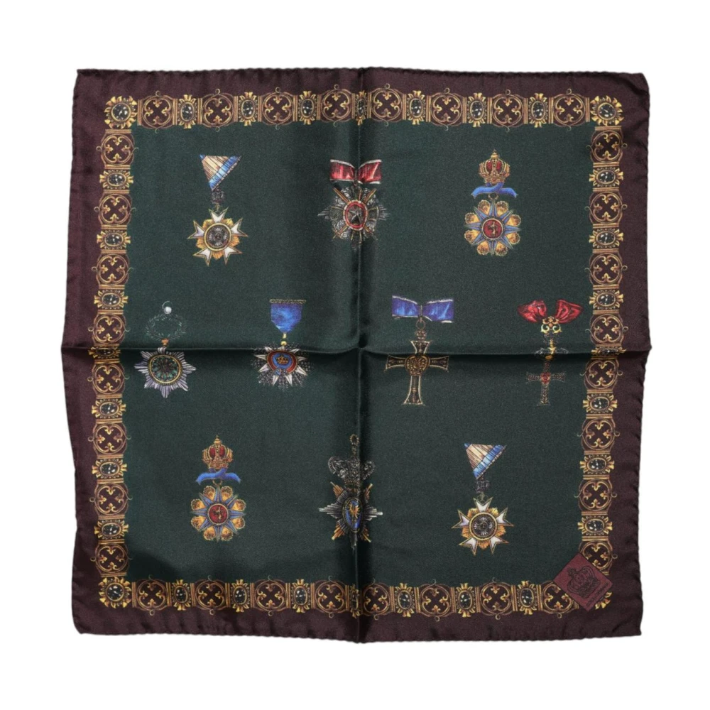 Dolce & Gabbana Men's Green Silk Scarves, One Size, Luxurious Silk Foulard Scarf With Logo