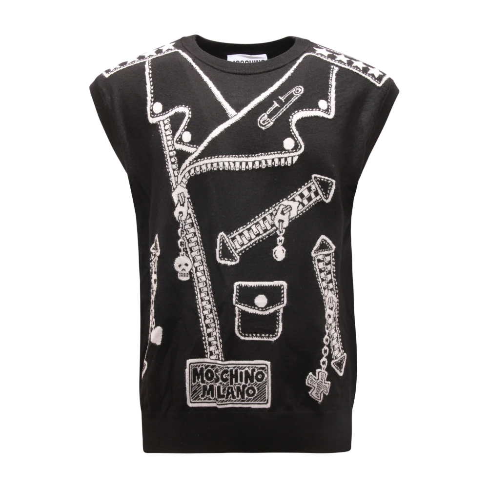 Moschino Svart Ärmlös Ulltröja Couture-Stil