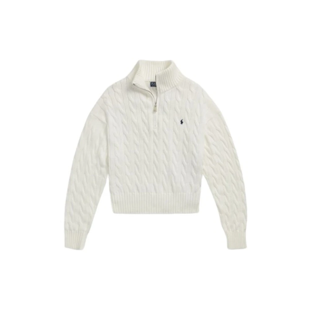 Polo Ralph Lauren Vit Half-Zip Kabelstickad Polokrage