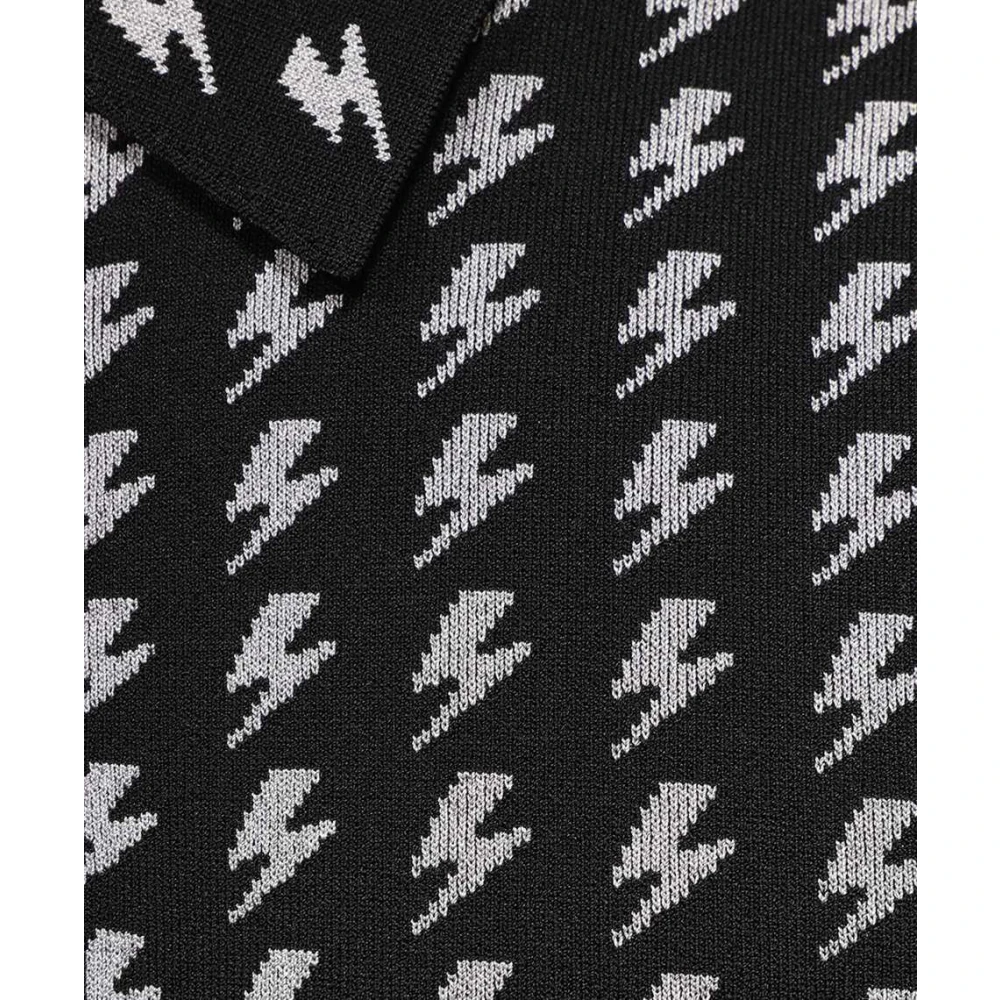 Neil Barrett Jacquard Logo Gebreide Polo Shirt Black Heren