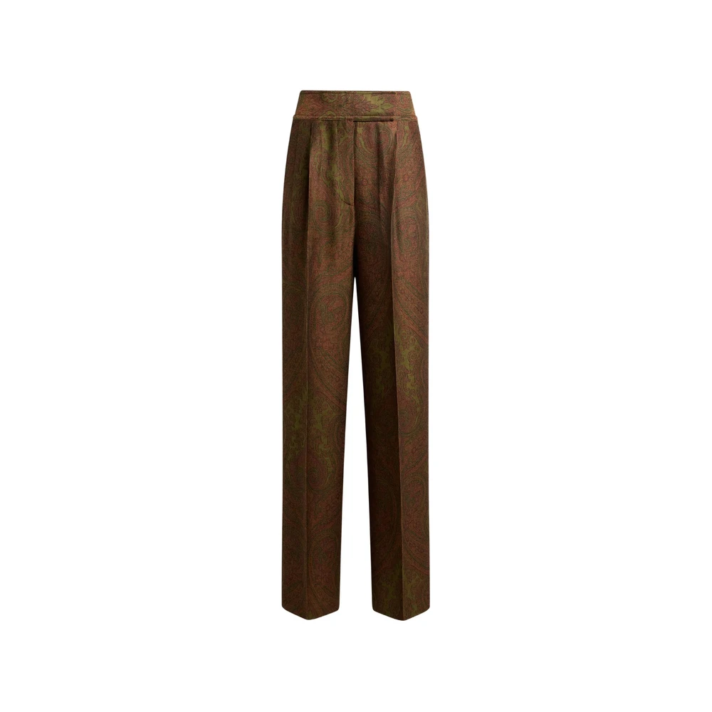 Etro Green Wide Trousers, Female, M, Paisley Jacquard Trousers