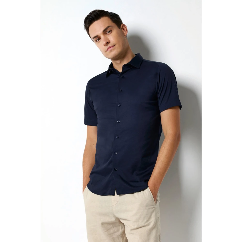 Desoto Blauwe Kent Half Shirt Blue Heren