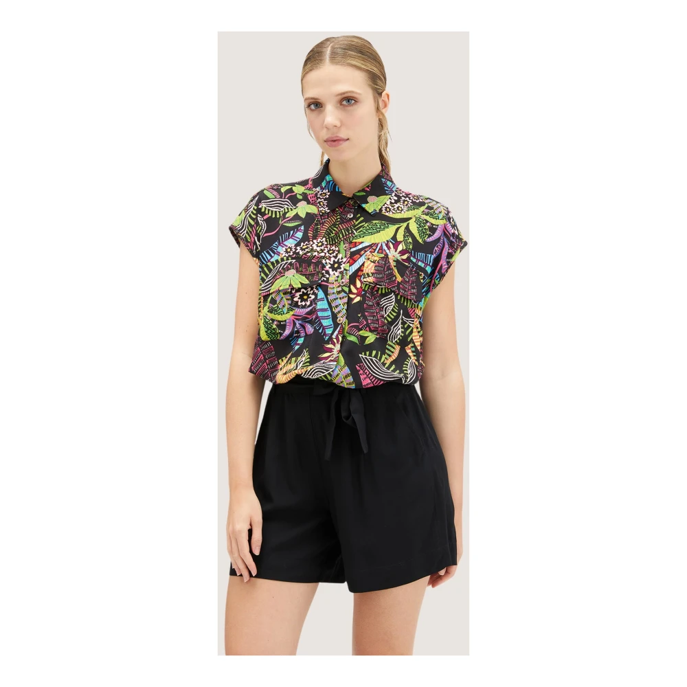 Motivi Tropische Print Cropped Blouse met Zakken Multicolor Dames