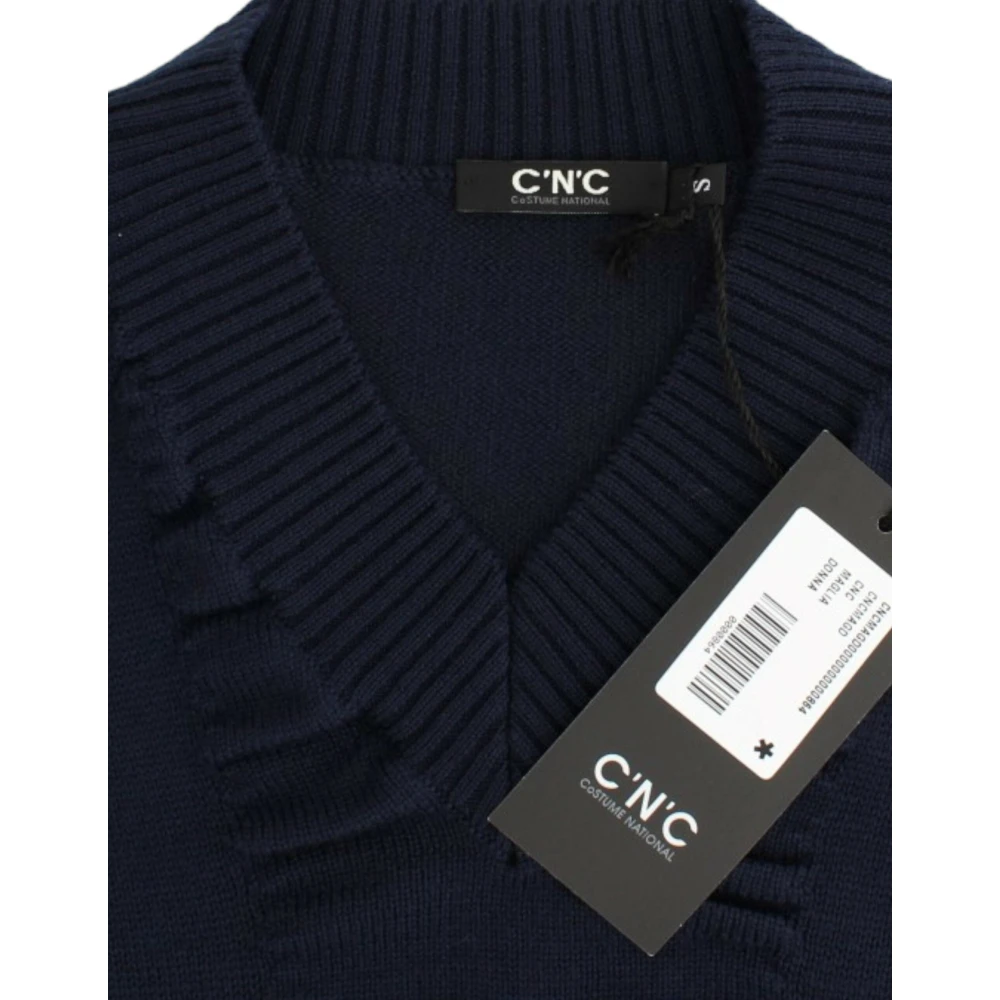 Costume National Elegante V-hals Trui in Donkerblauw Blue Dames