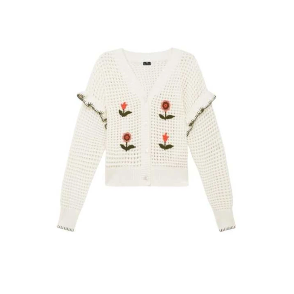 Paul Smith Vrouw Beige Gehaakt Vest Met Geborduurde Bloemen