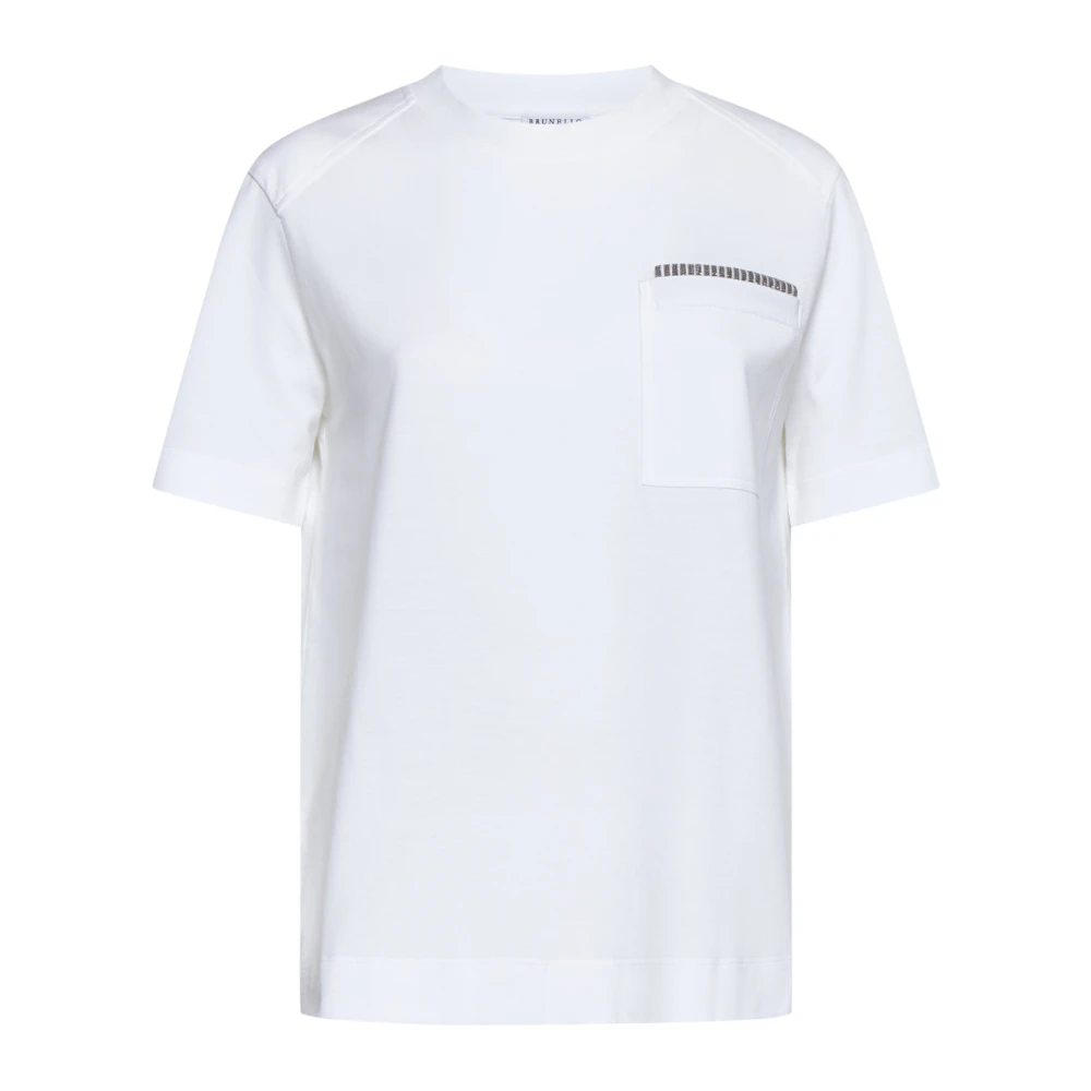Brunello Cucinelli Women's White Cotton T-Shirt With Monile Embellishment