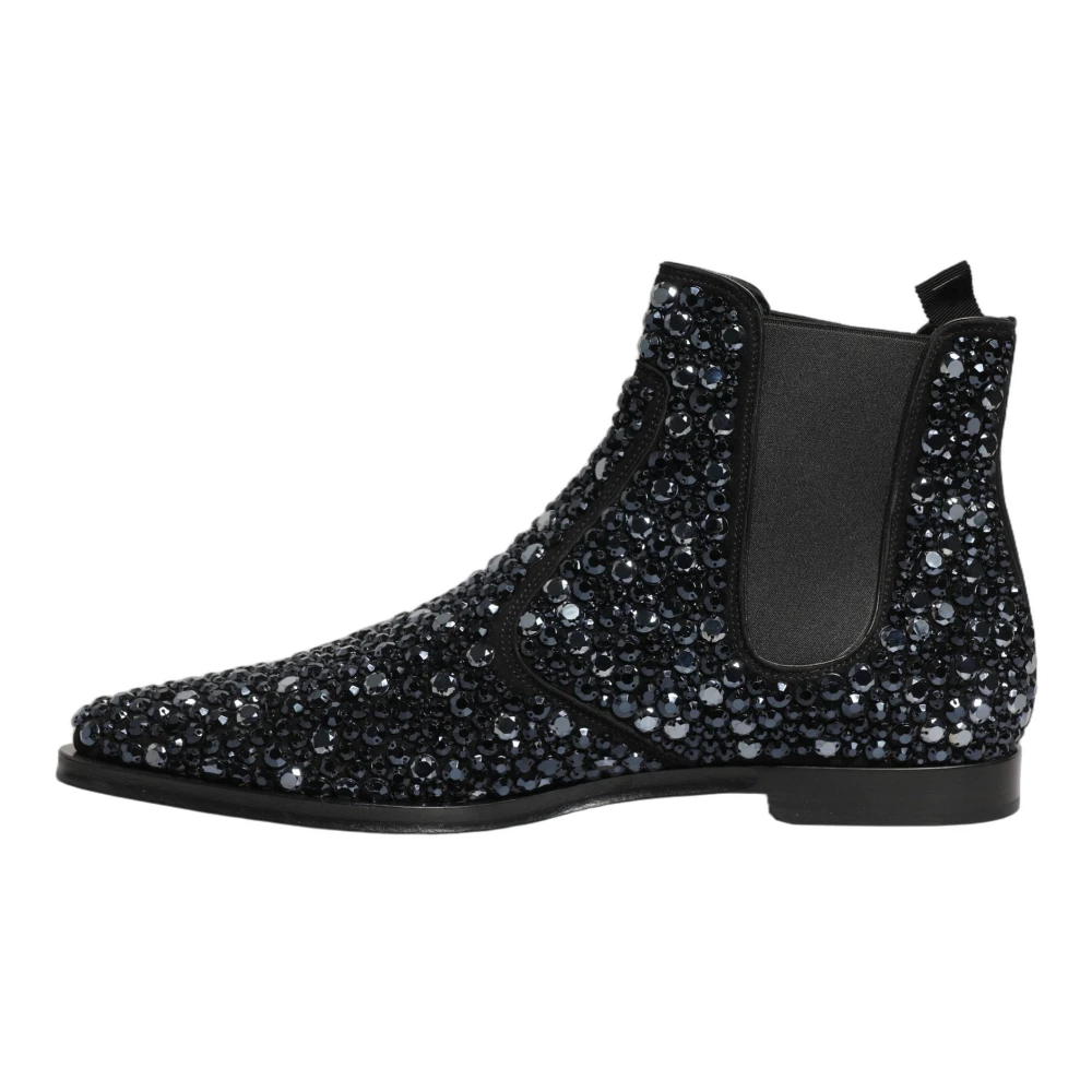 Dolce & Gabbana Men's Black Embellished Chelsea Ankle Boots - Chelsea Boots - 11 Uk - Shoes