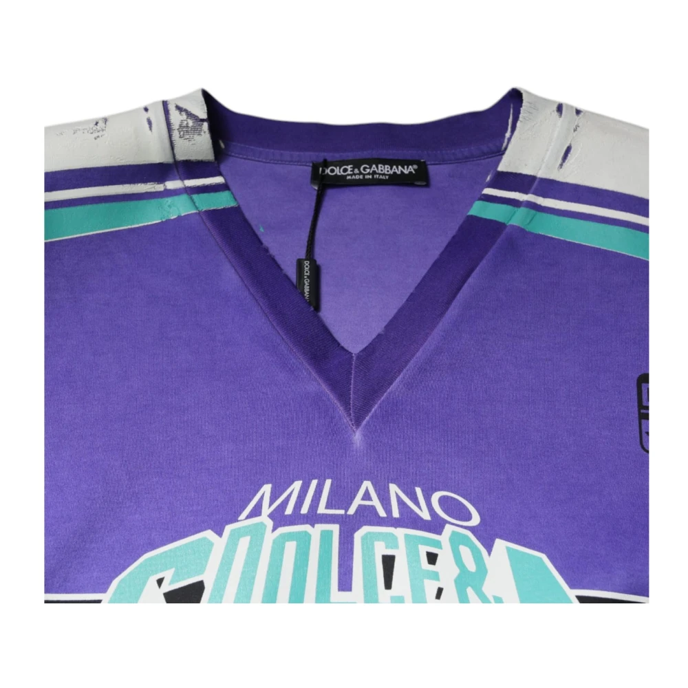 Dolce & Gabbana Paarse Logo Jersey Katoenen T-shirt Multicolor Heren