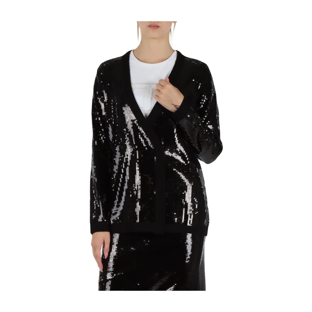 Twinset Pailletten wolmix double-breasted cardigan Black Dames