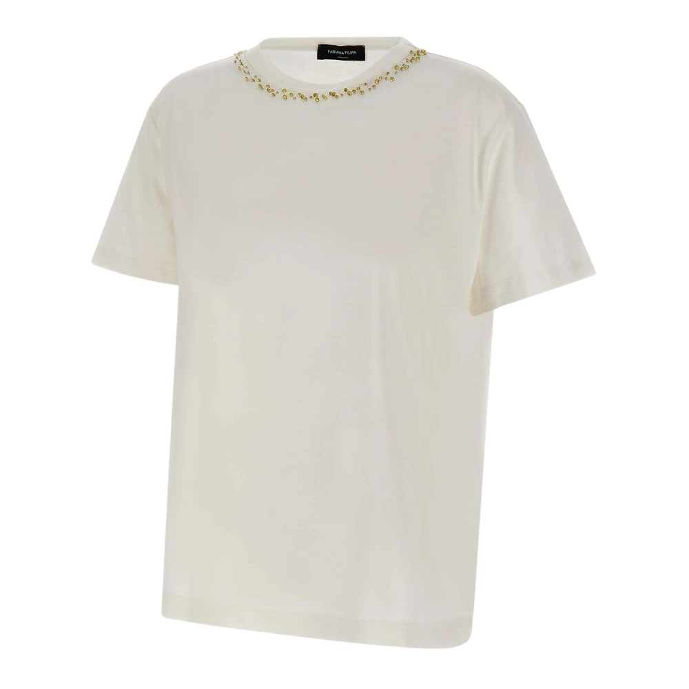 Fabiana Filippi Katoenen T-shirt met Paddenstoel Kraag White Dames