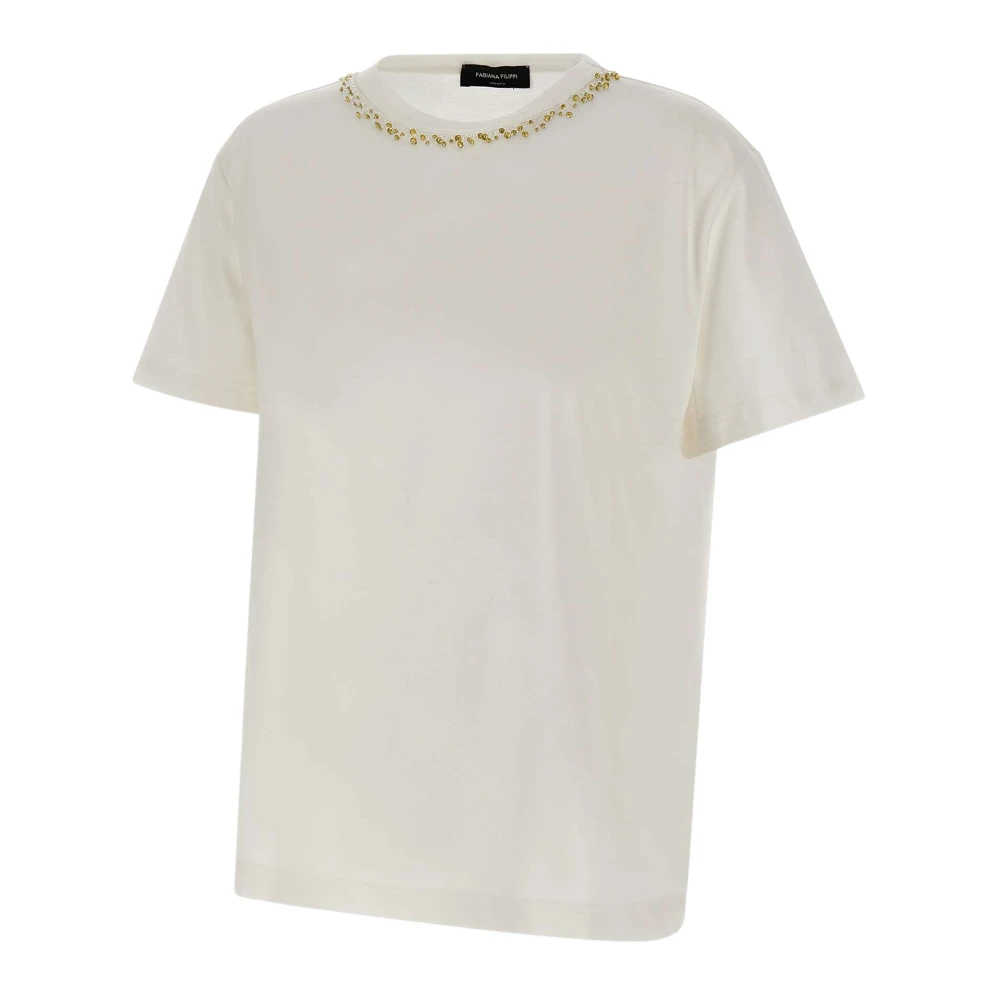 Fabiana Filippi Witte Kralen Crew Neck T-shirt White Dames