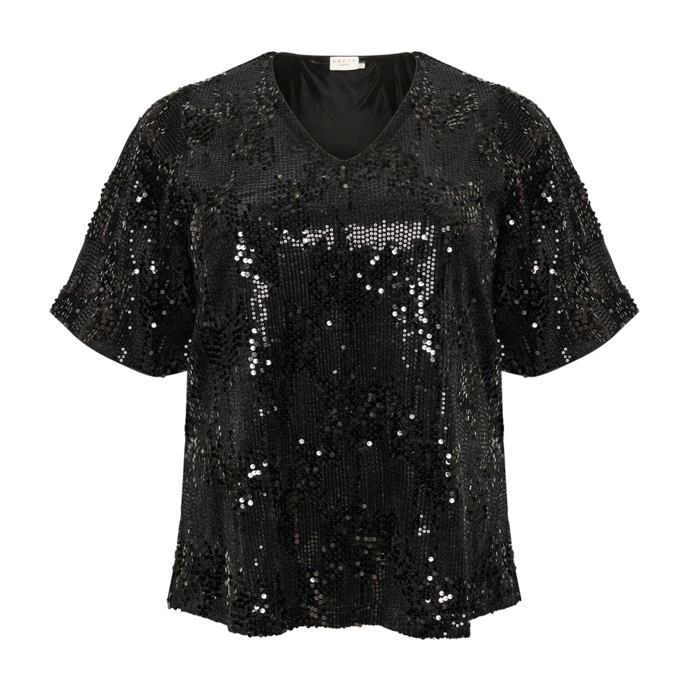 Kaffe Curve Pailletblouse Top Zwart Diep Black Dames
