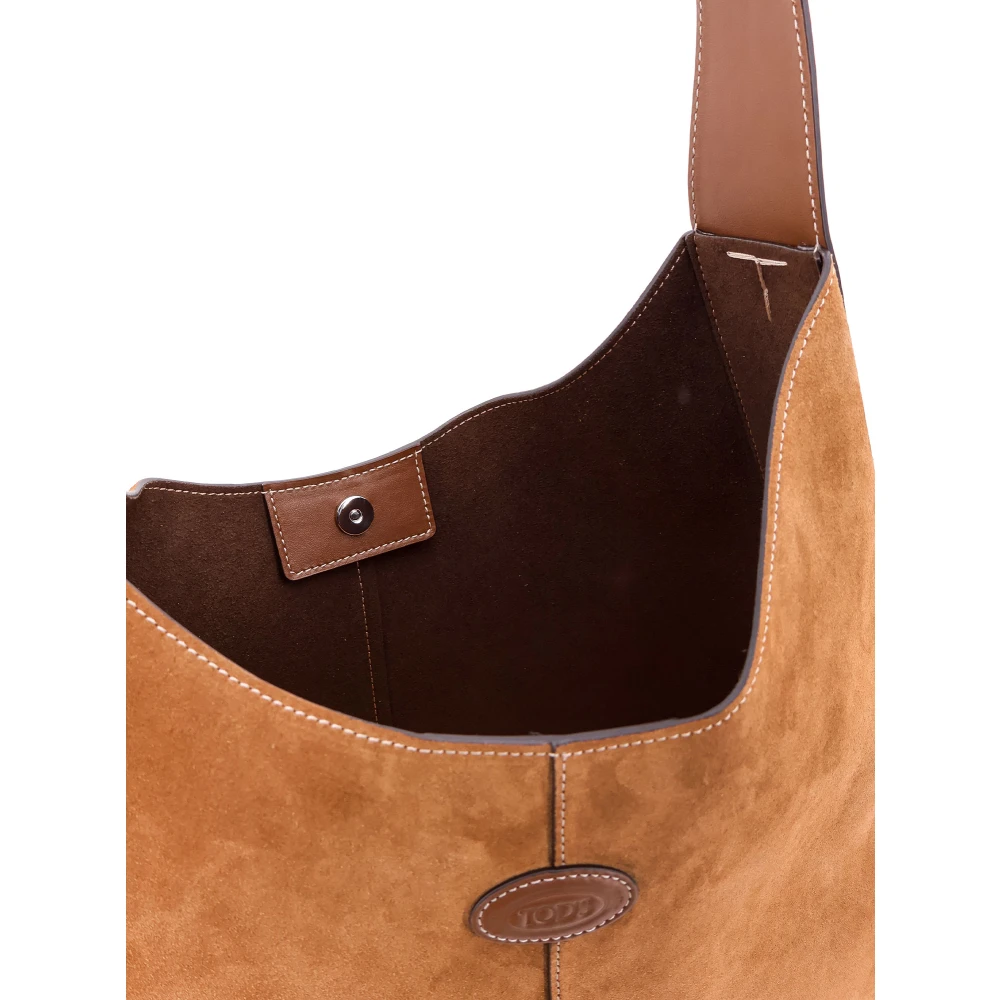 TOD'S Suède en leren schoudertas met logopatch Brown Dames