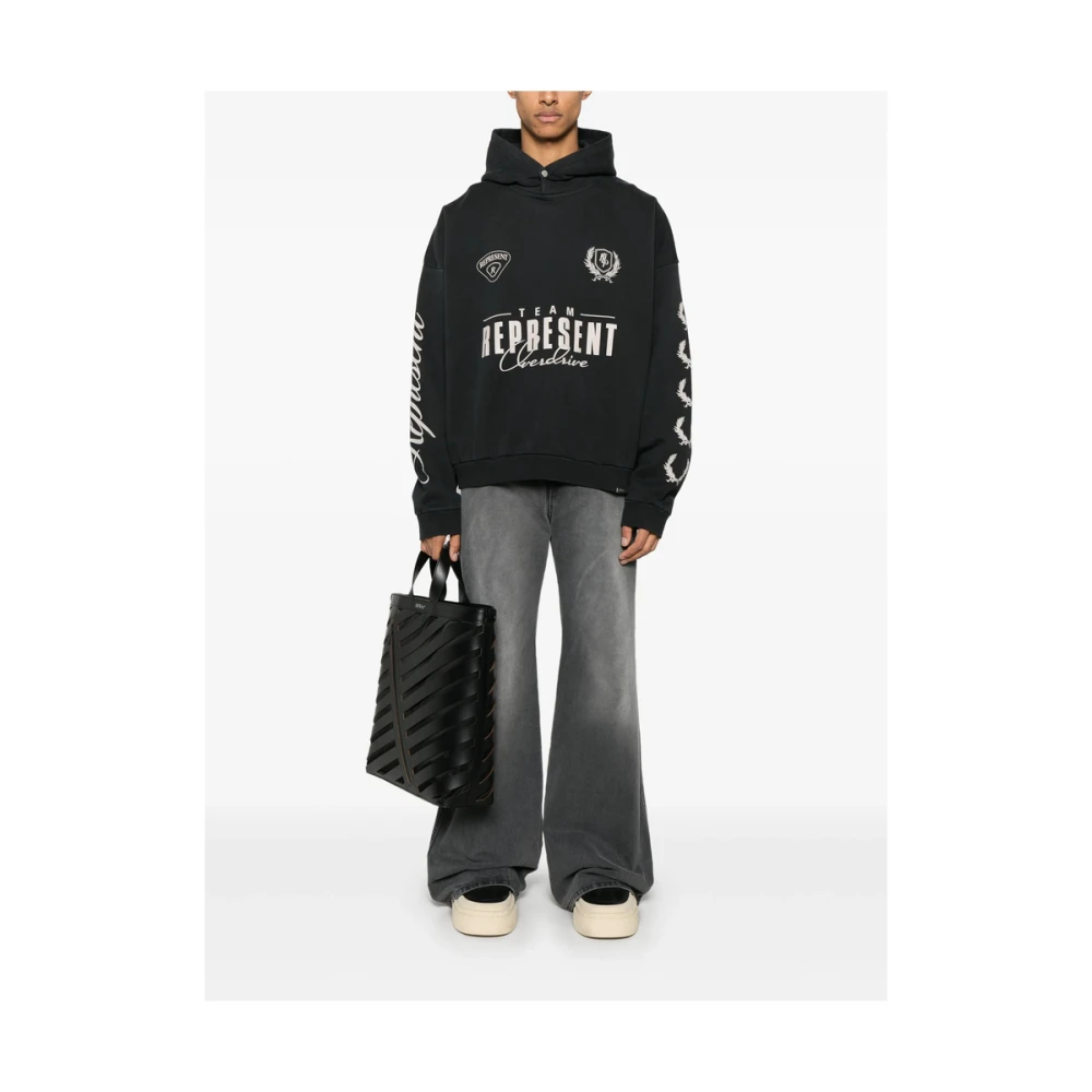 Represent Zwarte hoodie met drukknoopsluiting Black Heren