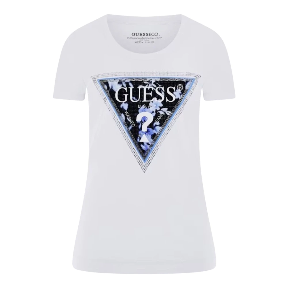 Guess Driehoek Bloemen T-shirt White Dames