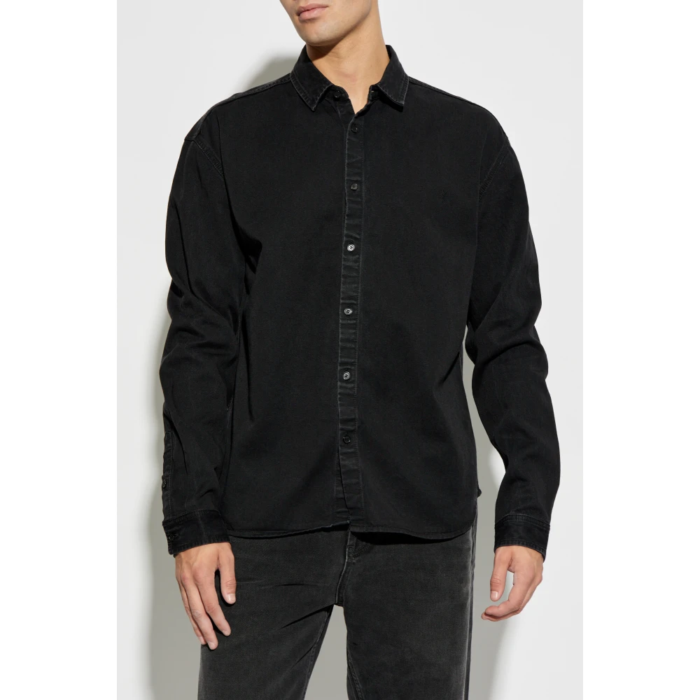 Saint Laurent Denim shirt met geborduurd logo Black Heren