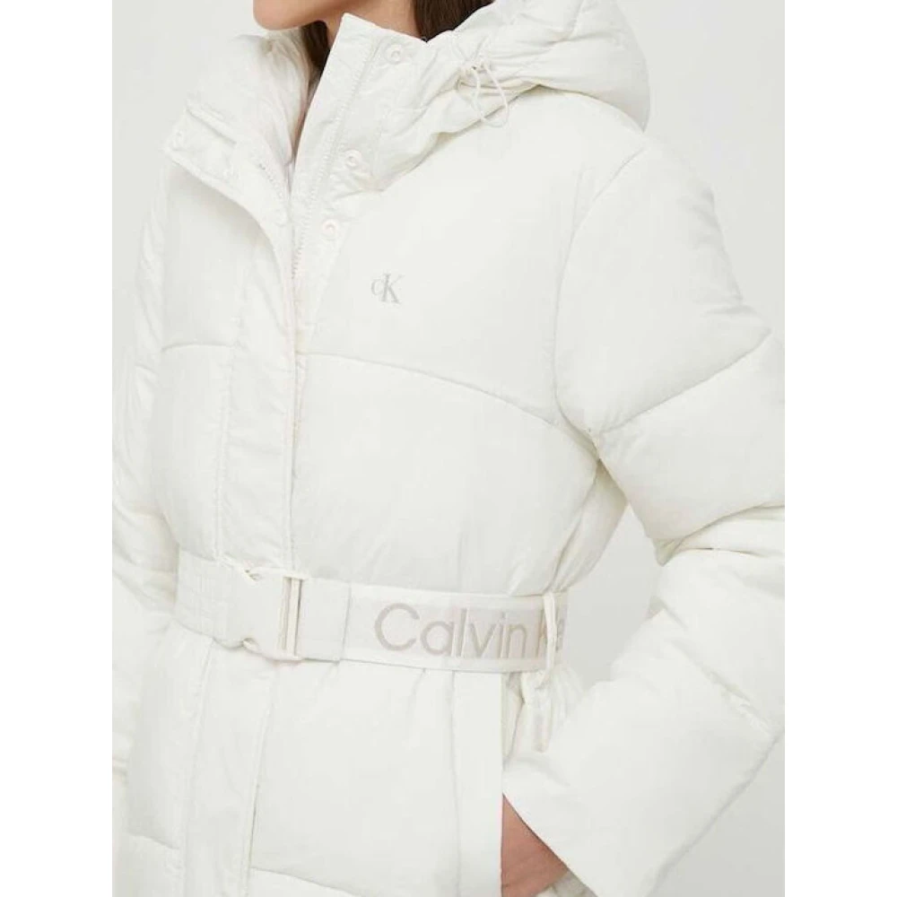 Calvin Klein Ivory Logo Riem Puffer Jas White Dames