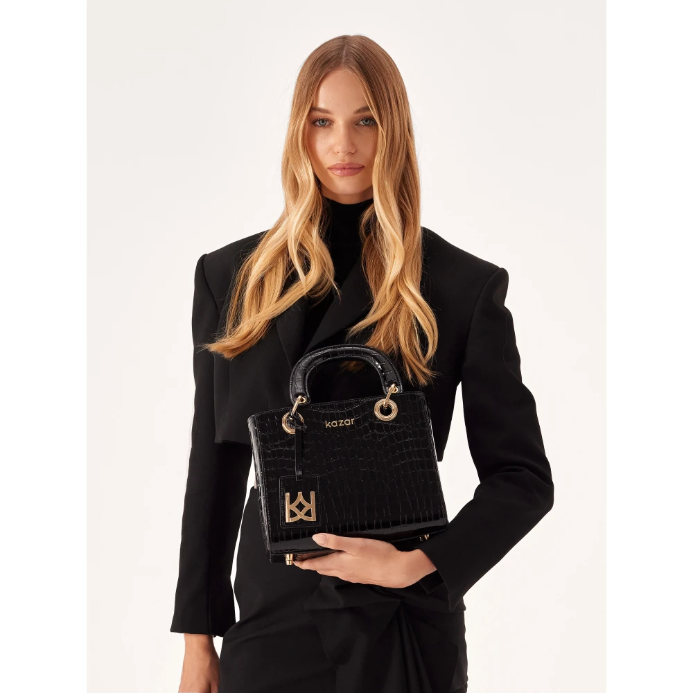 Kazar Elegante leren handtas met handgrepen geaccentueerd door print Black Dames