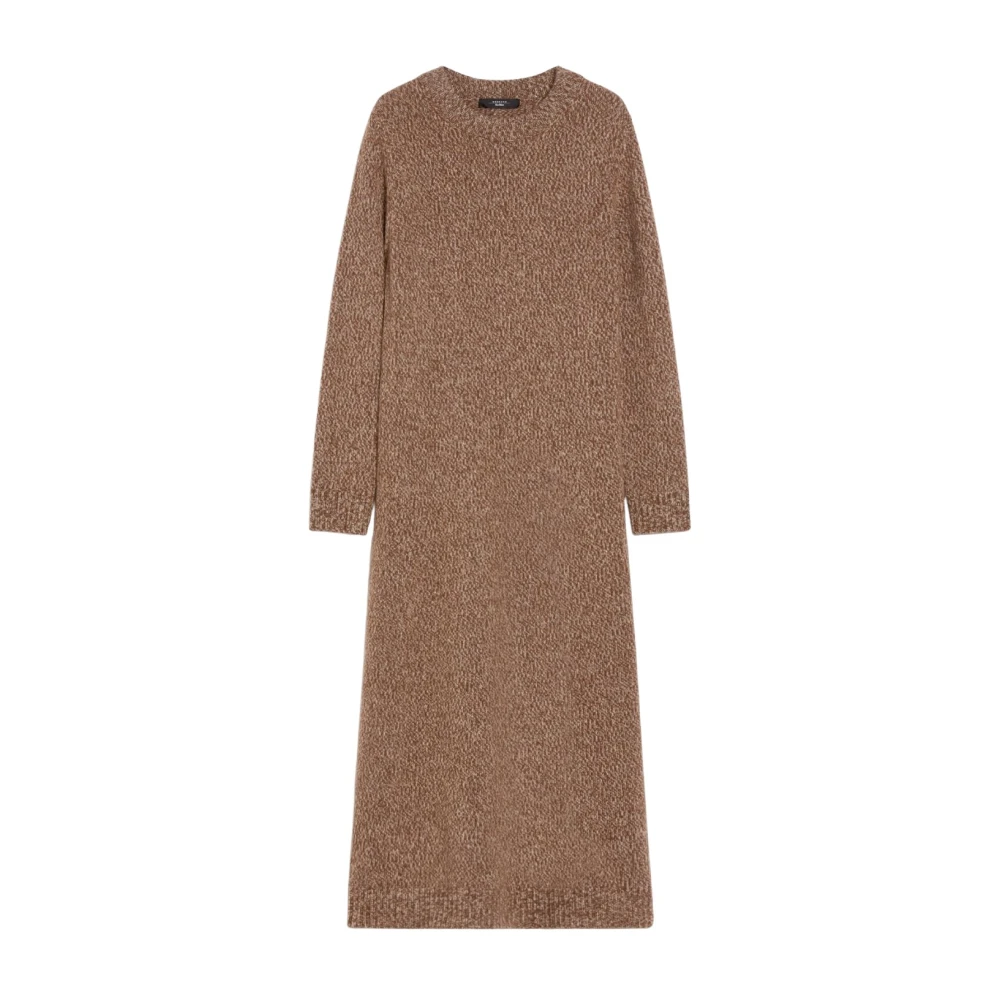 Max Mara Weekend Relaxed Fit Wollen Gebreide Jurk Brown Dames