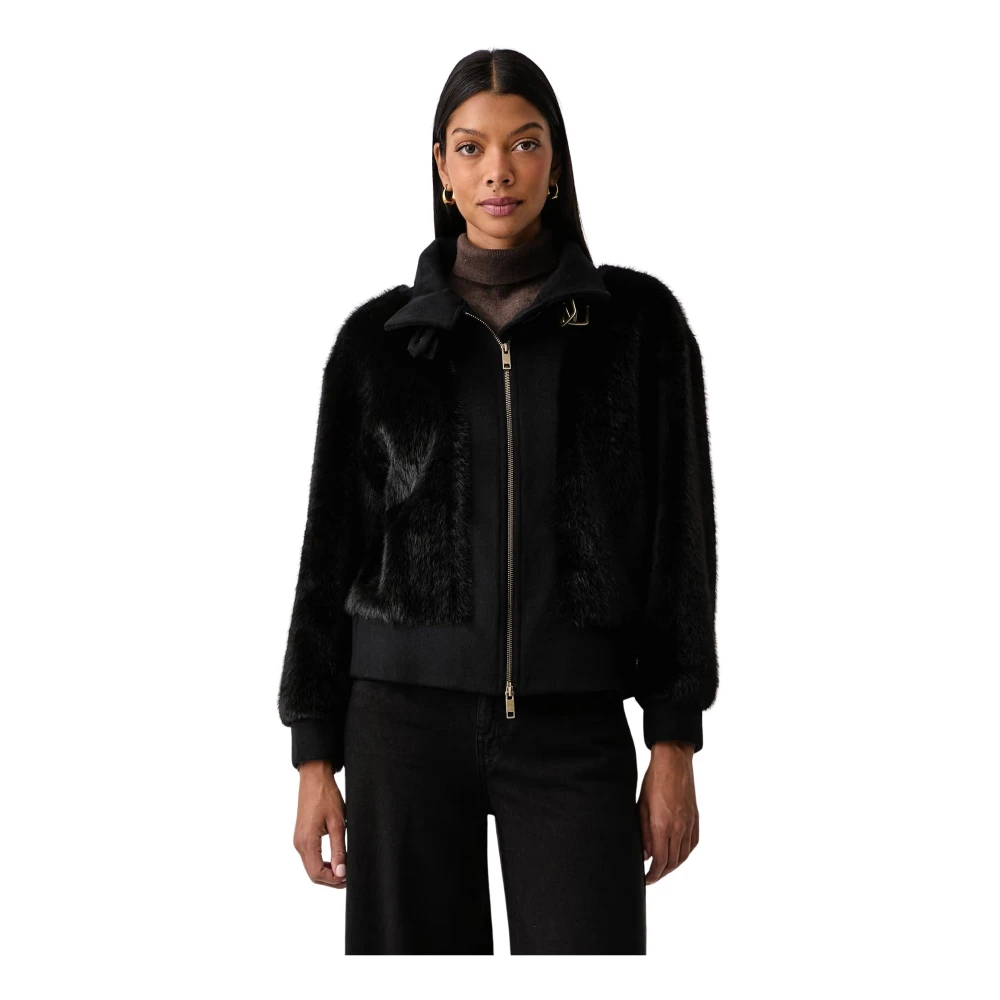 Twinset Donna Nero - Bomber In Ecopelliccia E Misto Lana - Jackets - M