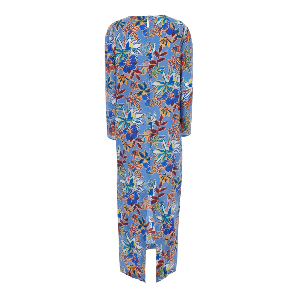 Momoni Bloemenprint Zijden Jurk Lichtblauw Multicolor Dames