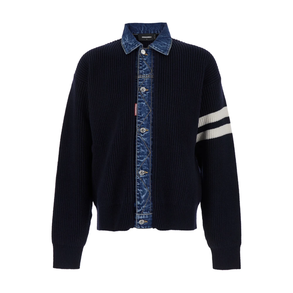 Dsquared2 Men's Blue Cardigans, L, Knit Cardigan Denim Jumpers