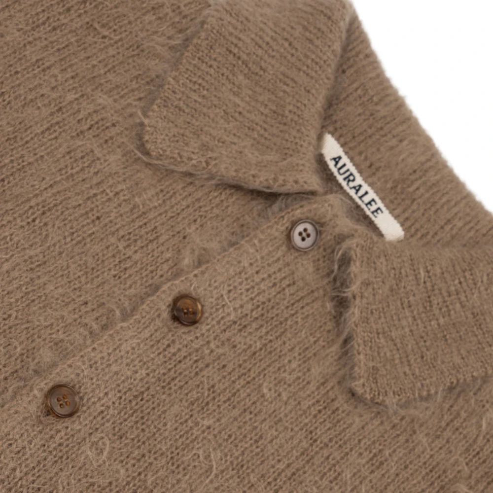 Auralee Luxe Mohair Gebreide Polo in Grijs Beige Heren