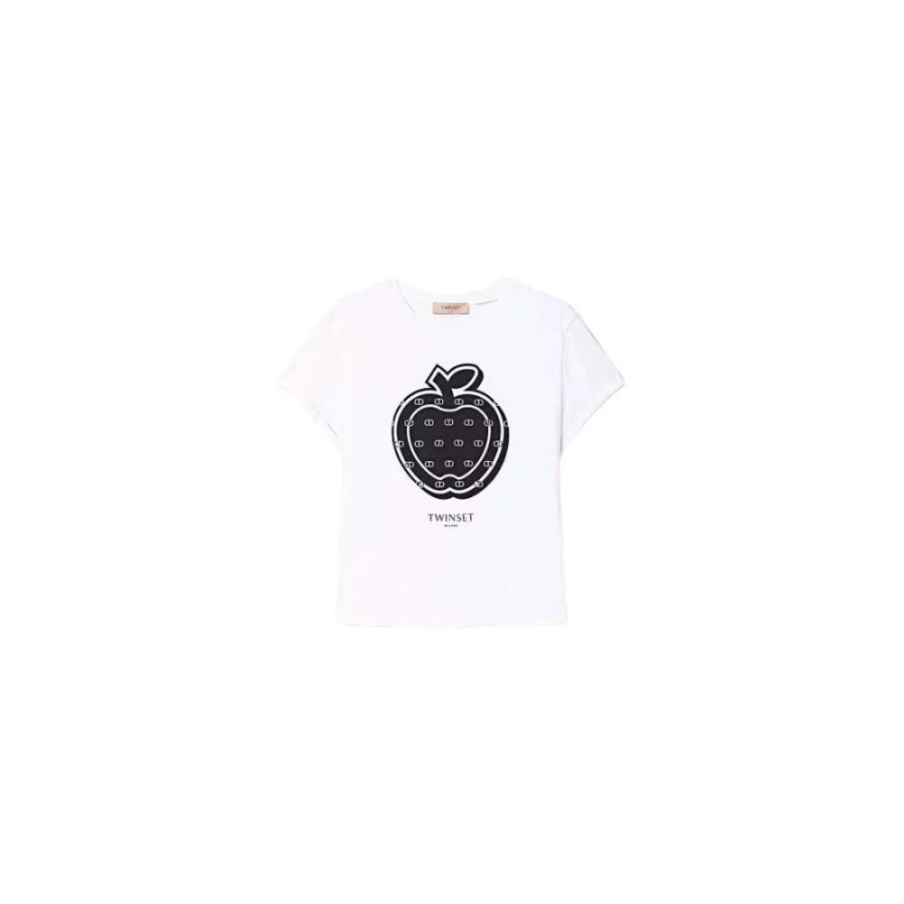 Twinset Vit Bomull T-shirt med Kimono Ärmar och Oval T Logo White, Dam