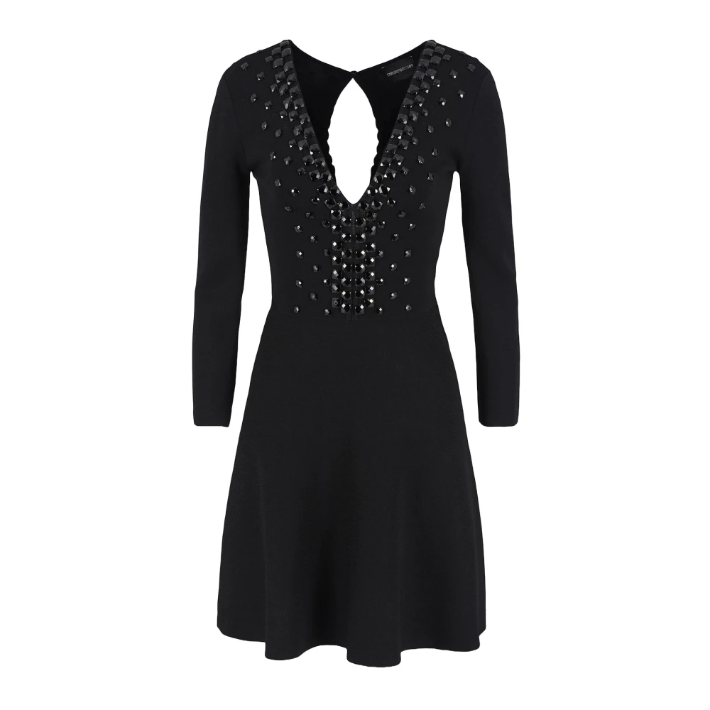 Emporio Armani Zwarte V-hals jurk met stenen versiering Black Dames