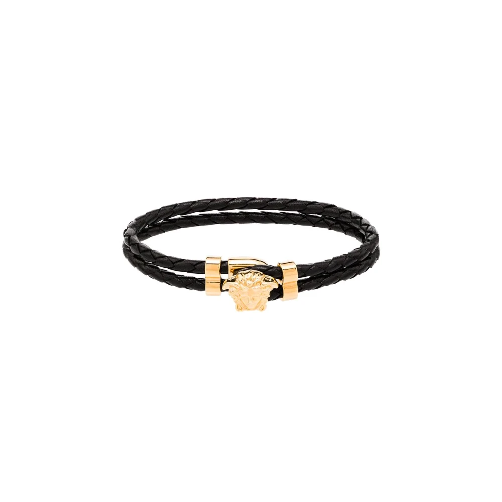 Versace , Bracelets, Male, Black, One Size, Black Medusa Leather Bracelet