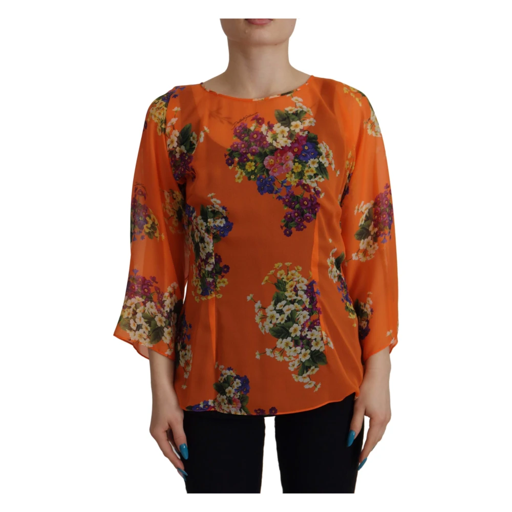 Dolce & Gabbana Women's Orange Floral Long Sleeve Blouse