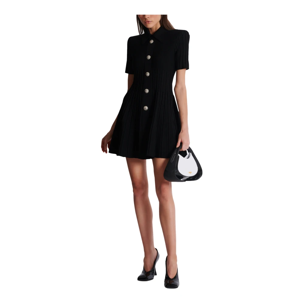 Balmain Uitlopende gebreide jurk met knopen Black Dames